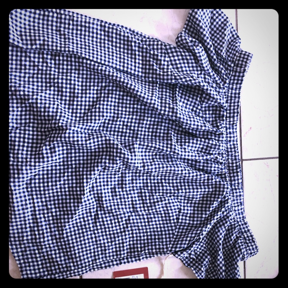 Off the shoulder navy checkered shirt